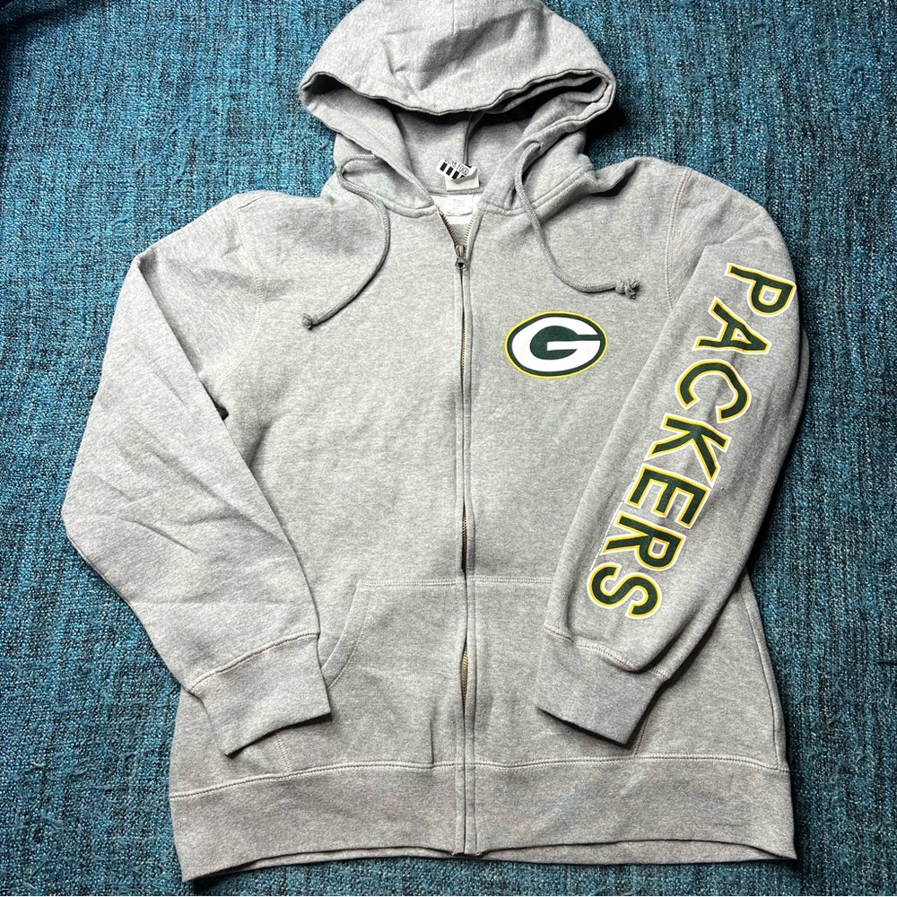 Junk Food Green Bay Packers NFL Zip Up Hoodie Jacket in Gray Women's Large